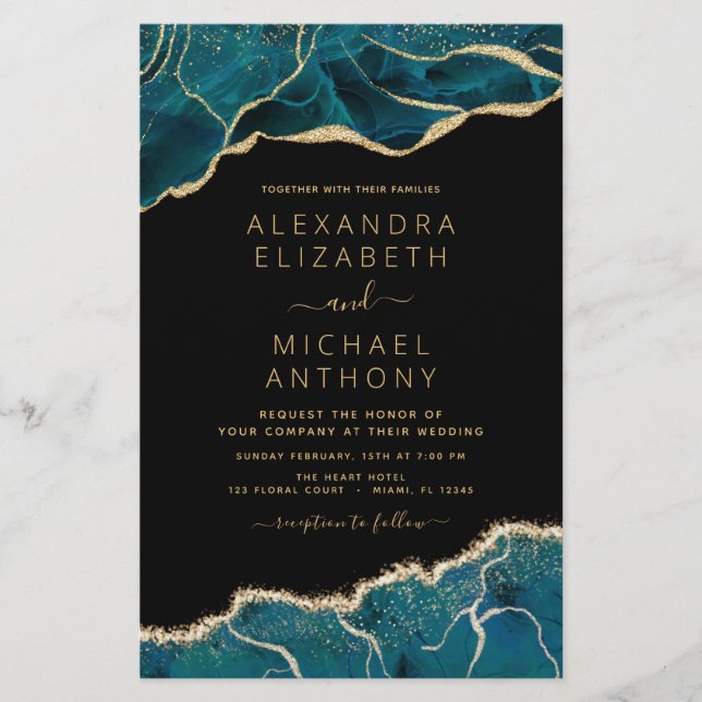 Papier Budget Agate Turquoise Turquoise Gold Mariage (Devant)