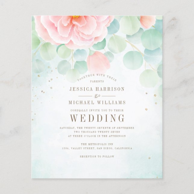 Papier Budget Airage Foliage Floral Faire-part de mariage (Devant)