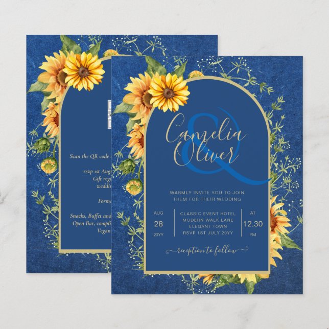 Papier BUDGET All-in-1 Rustique tournesols BLEU Mariage (Devant / Derrière)