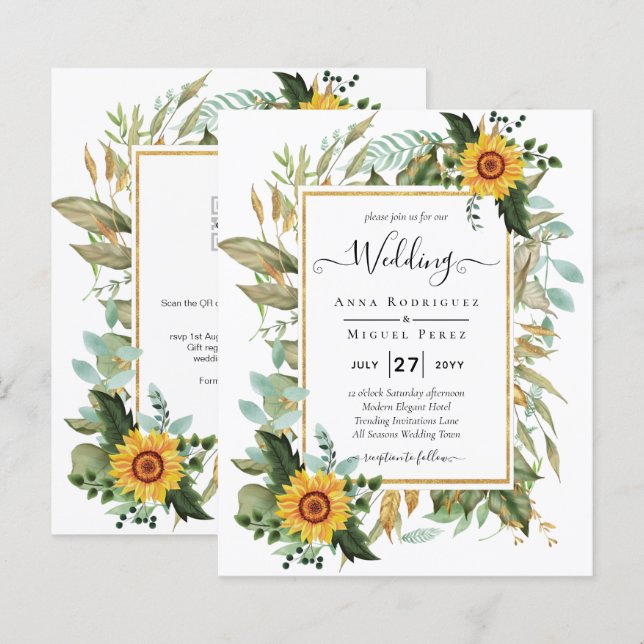 Papier BUDGET All-in-1 Rustique tournesols Mariage de ver (Devant / Derrière)