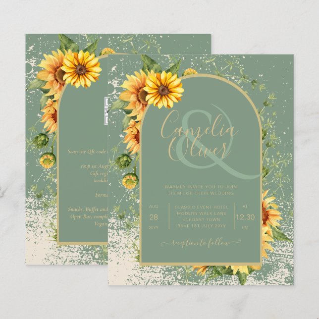 Papier BUDGET All-in-1 Rustique tournesols Mariage de ver (Devant / Derrière)