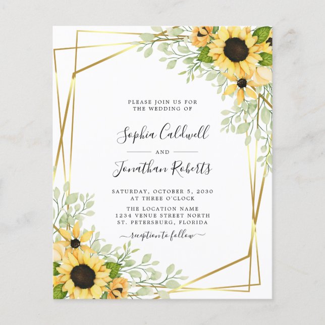 Papier Budget All in One Sunflowers Gold Wedding Invitati (Devant)