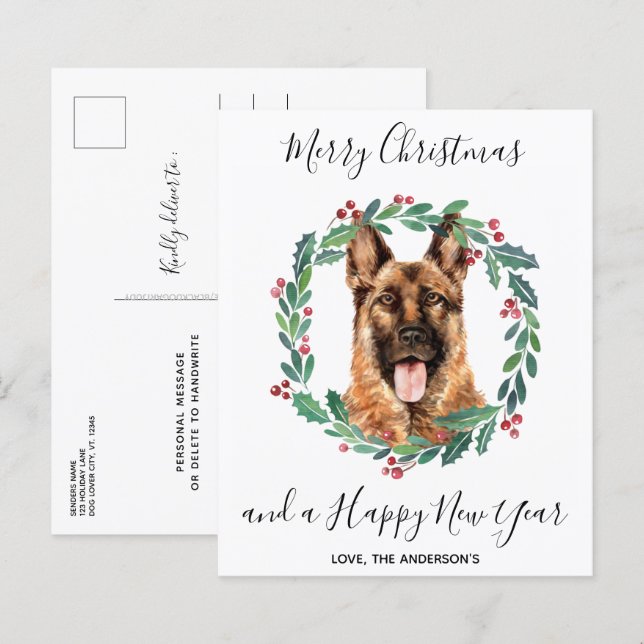 Papier Budget allemand berger chien joyeux Noël Postale (Devant / Derrière)