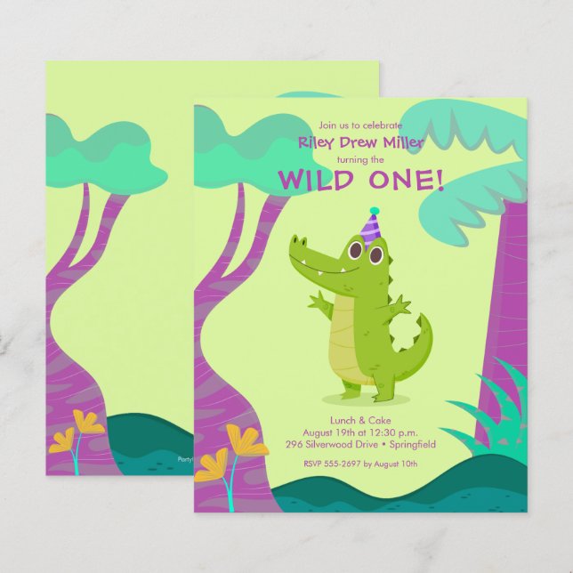 Papier Budget Alligator Invitations d'anniversaire de l'e (Devant / Derrière)