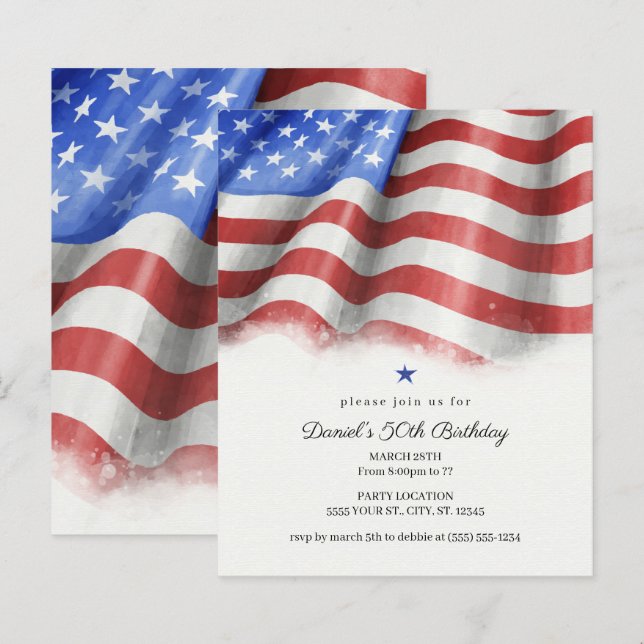 Papier Budget American Flag Anniversaire Fête Invitations (Devant / Derrière)