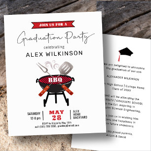 Papier BUDGET amusant Red Script Graduation BBQ Invitatio