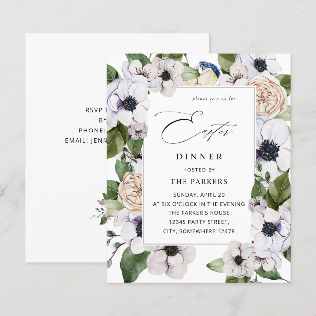 Papier Budget Anemone Blanc Floral Dîner de Pâques (Devant / Derrière)