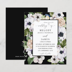 Papier Budget Anemone Blanc Floral Mariage - Noir