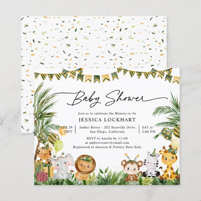 Papier Budget Animal Jungle Party Baby shower Invitation (Devant / Derrière)