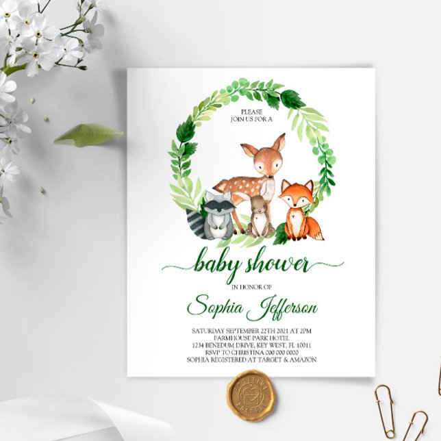 Papier Budget Animaux des bois Baby shower Invitation (Créateur téléchargé)