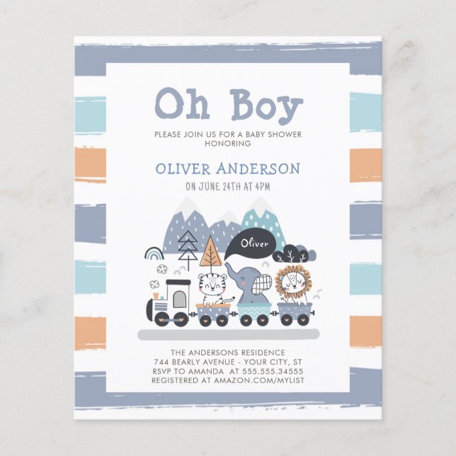 Papier Budget Animaux Train Voyage Baby shower Invitation (Devant)