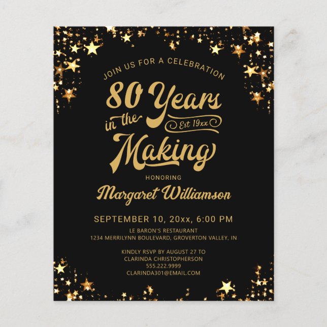 Papier Budget Anniversaire 80 ANS DANS L'Invitation (Devant)