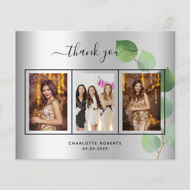 Papier Budget anniversaire argent eucalyptus photo merci (Devant)