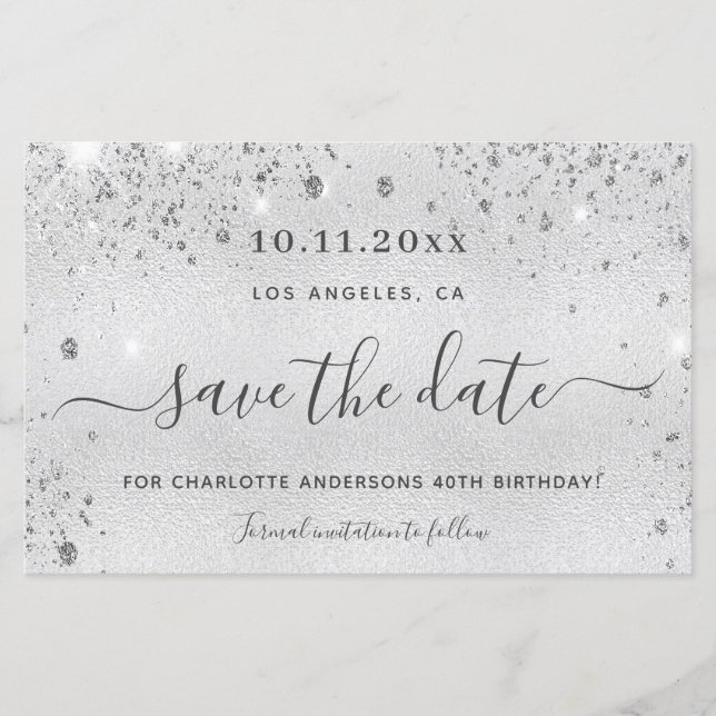 Papier Budget anniversaire argent parties scintillant mét (Devant)
