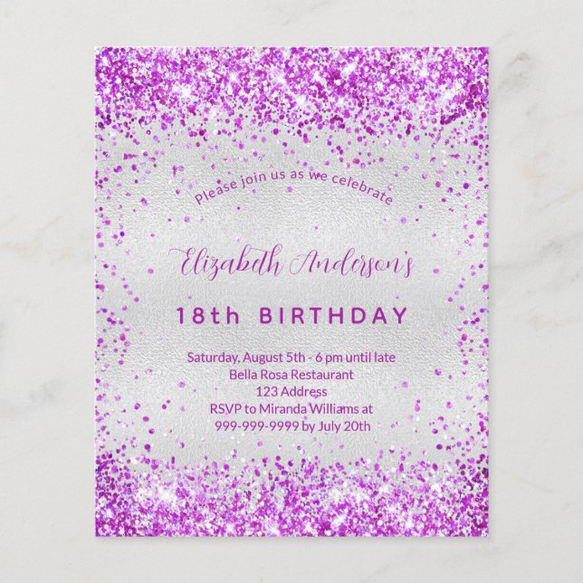 Papier Budget anniversaire argent violet rose rose (Devant)