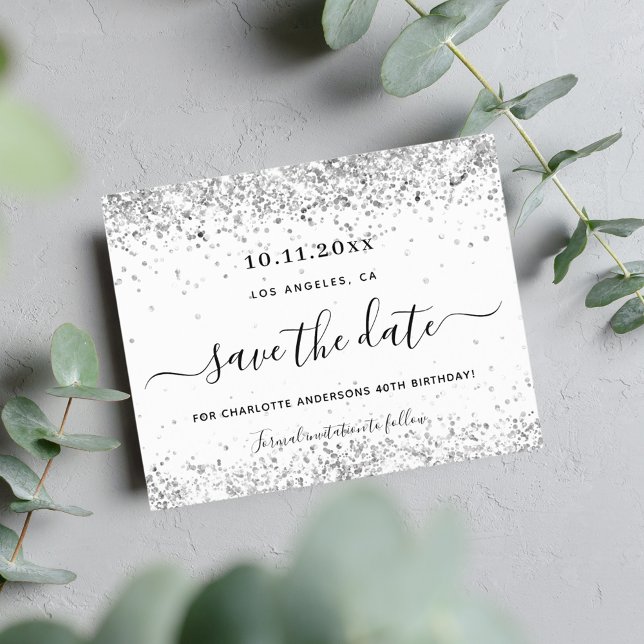 Papier Budget anniversaire blanc argent parties scintilla (Créateur téléchargé)