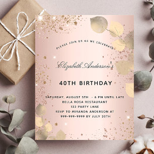 Papier Budget anniversaire blush eucalyptus or invitation
