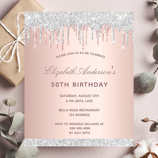 Papier Budget anniversaire blush rose or argent invitatio (Créateur téléchargé)