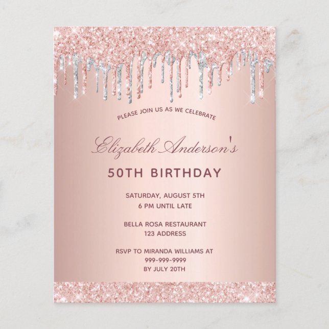 Papier Budget anniversaire blush rose or parties scintill (Devant)