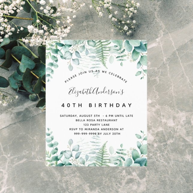 Papier Budget anniversaire eucalyptus invitation verte (Créateur téléchargé)