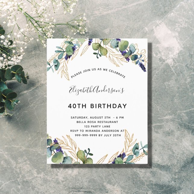 Papier Budget anniversaire eucalyptus invitation verte (Créateur téléchargé)