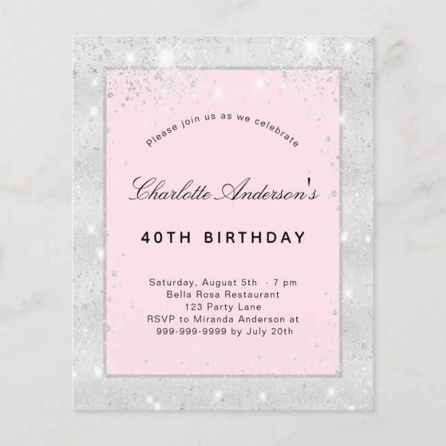 Papier Budget Anniversaire fête argent rose vif parties s (Devant)