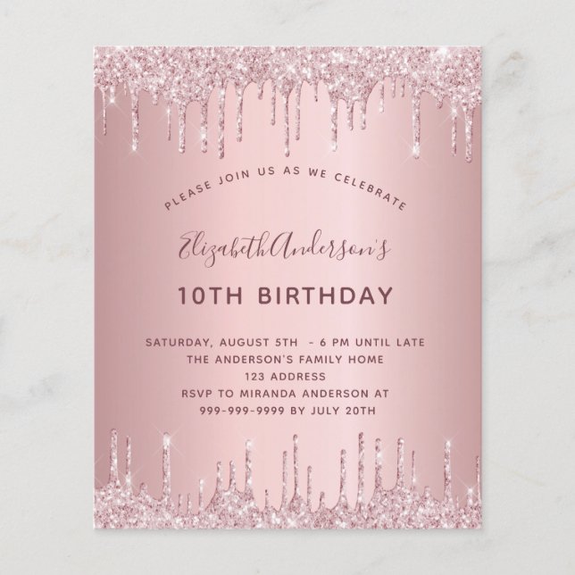 Papier BUDGET Anniversaire fête rose poussiéreuse parties (Devant)
