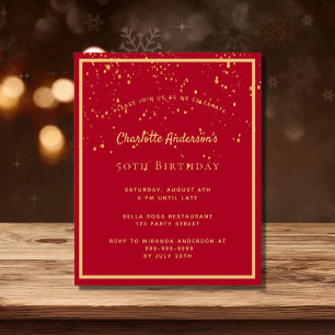 Papier Budget anniversaire fête rouge or confetti invitat