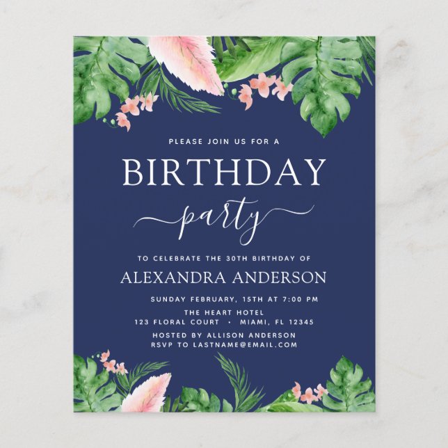 Papier Budget Anniversaire Fête Tropical Palm Floral (Devant)