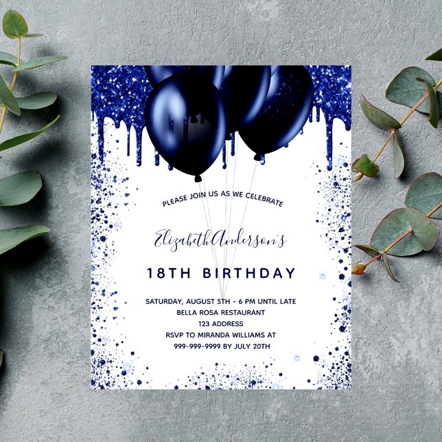 Papier Budget anniversaire marine bleu blanc invitation (Créateur téléchargé)