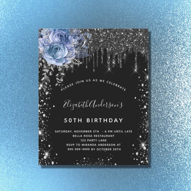 Papier Budget anniversaire noir argent pailleté bleu flor (Créateur téléchargé)