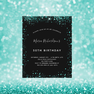 Papier Budget anniversaire noir turquoise vert invitation