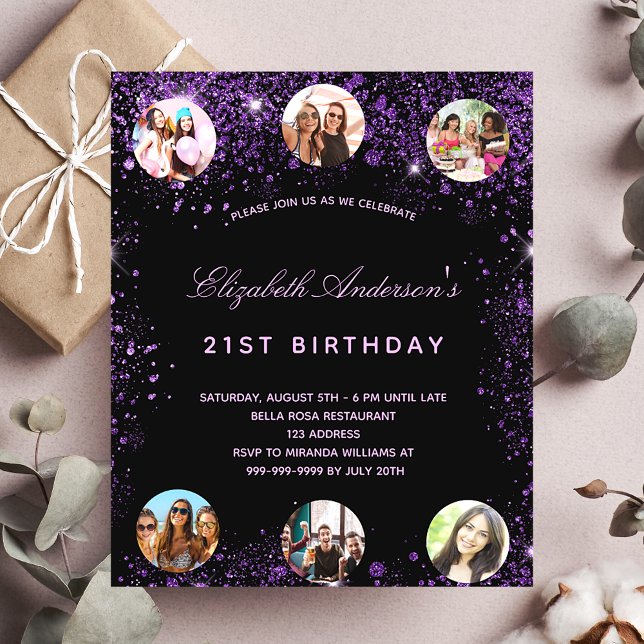 Papier Budget anniversaire noir violet invitation photo (Créateur téléchargé)