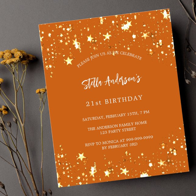 Papier Budget anniversaire orange or étoiles invitation (Créateur téléchargé)
