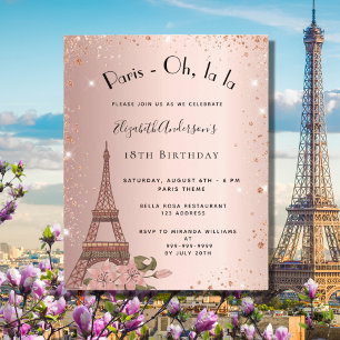 Papier Budget anniversaire Paris rose or Eiffel invitatio