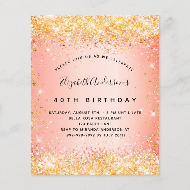 Papier Budget anniversaire parties scintillant orange or  (Devant)