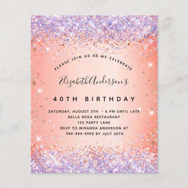 Papier Budget anniversaire parties scintillant orange vio (Devant)