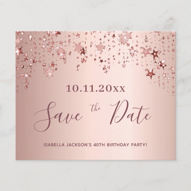 Papier Budget anniversaire rose étoiles or enregistrer la (Devant)