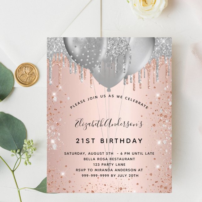 Papier Budget anniversaire rose or argent parties scintil (Créateur téléchargé)