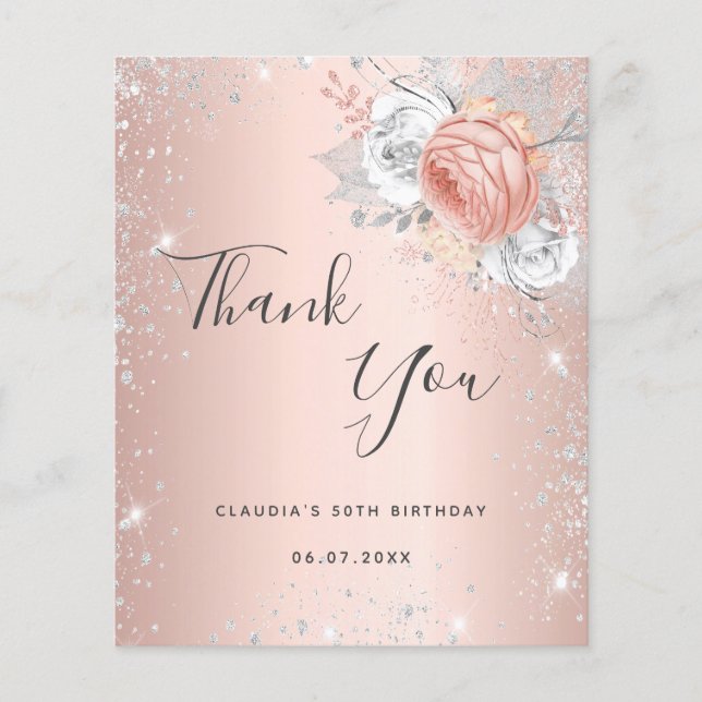 Papier Budget anniversaire rose or or argent floraux merc (Devant)