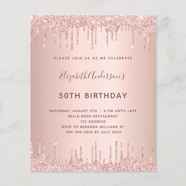 Papier BUDGET anniversaire rose or parties scintillant ro (Devant)