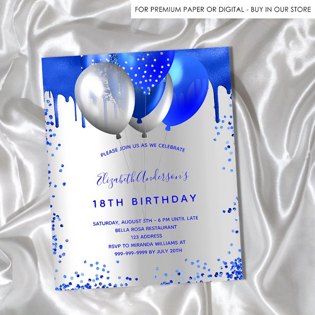 Papier Budget anniversaire royal bleu argent invitation (Créateur téléchargé)