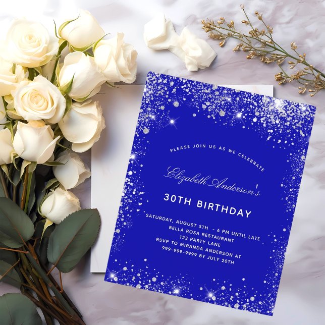 Papier Budget anniversaire royal bleu argent invitation (Créateur téléchargé)
