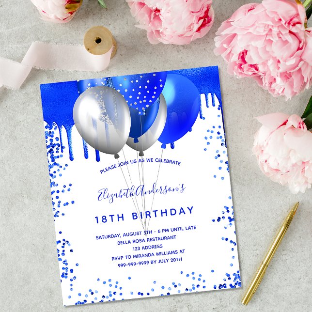 Papier Budget anniversaire royal bleu blanc invitation (Créateur téléchargé)