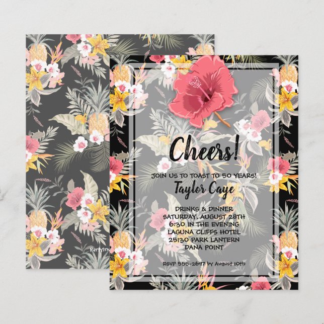 Papier Budget Anniversaire Tropical Invitations (Devant / Derrière)