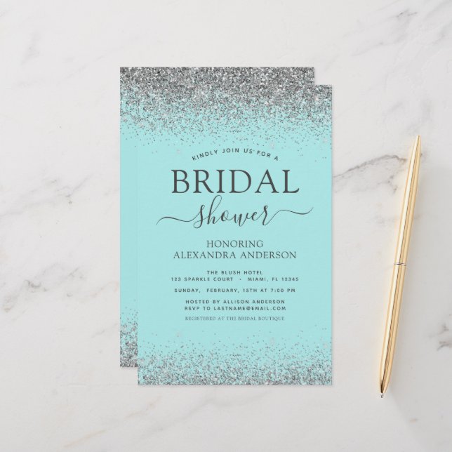 Papier Budget Aqua Blue Turquoise Silver Parties scintill (Devant/Arrière en situation)