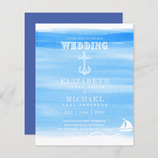 Papier BUDGET Aqua Ocean Wedding Inviter Plage Destinatio (Devant / Derrière)