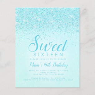 Papier Budget Aqua Parties scintillant, Sweet 16 Invitati