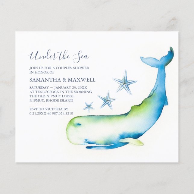 Papier Budget Aquarelle Baby shower Garçon Sous La Mer (Devant)