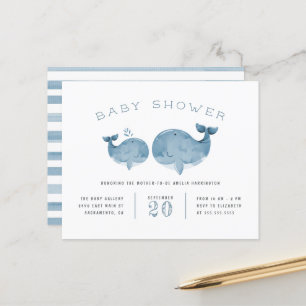 Papier Budget Aquarelle Baleine Baby shower bleu garçon